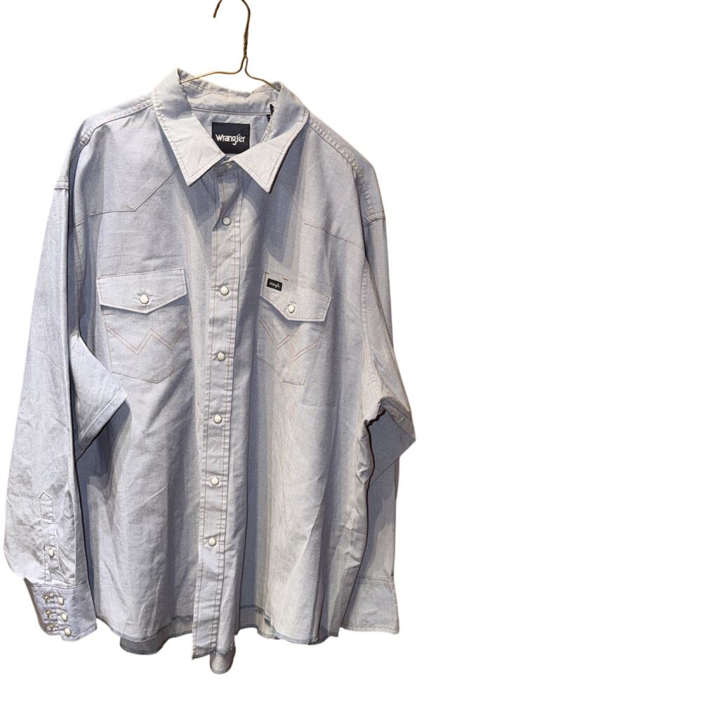 Wrangler Western Work Shirt Mens Size 19 x 36 LS Blue Cowboy Pearl Snap Chambray
